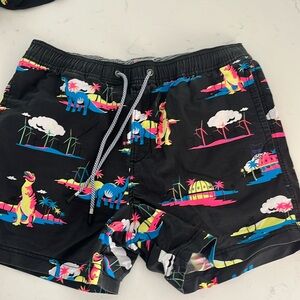 Party pants dinosaur swim trunk and matching button up shirt
